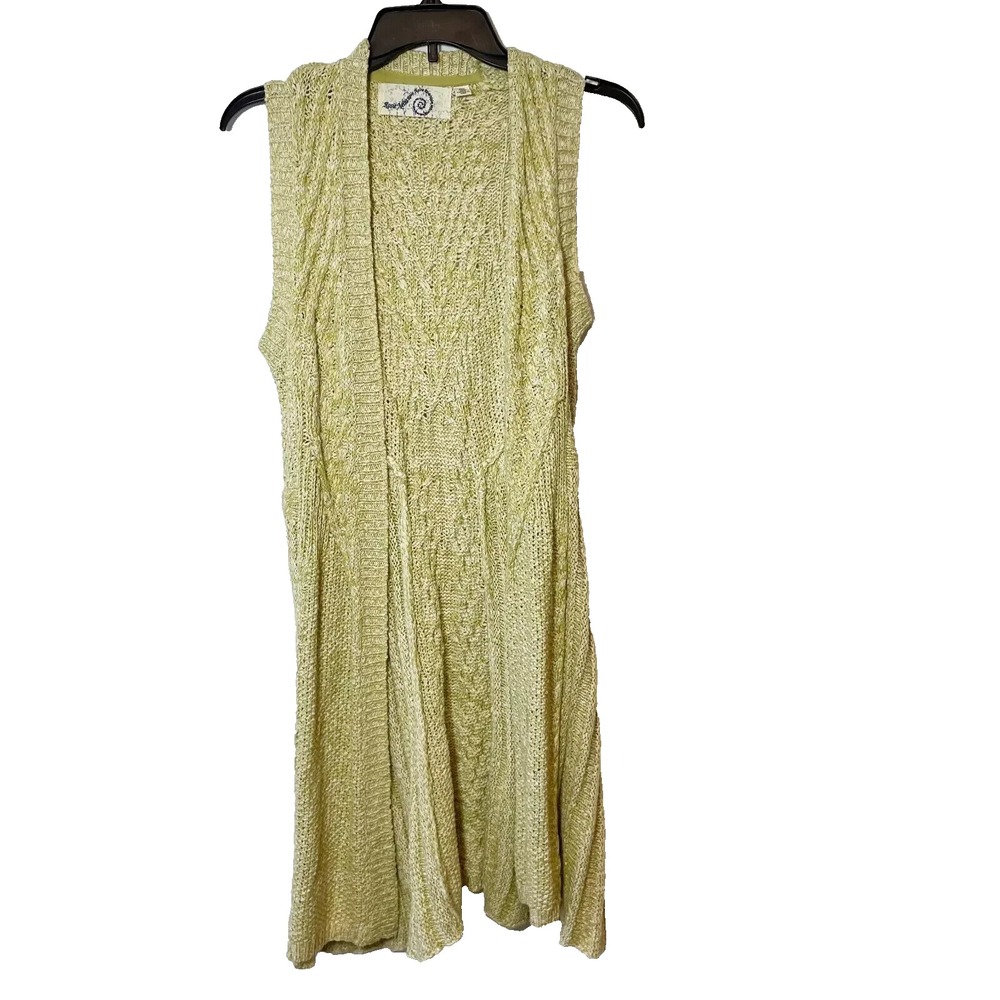 Anthropologie Rosie‎ Neira Sleeveless Long Cardigan Sweater Yellow XS Open Knit